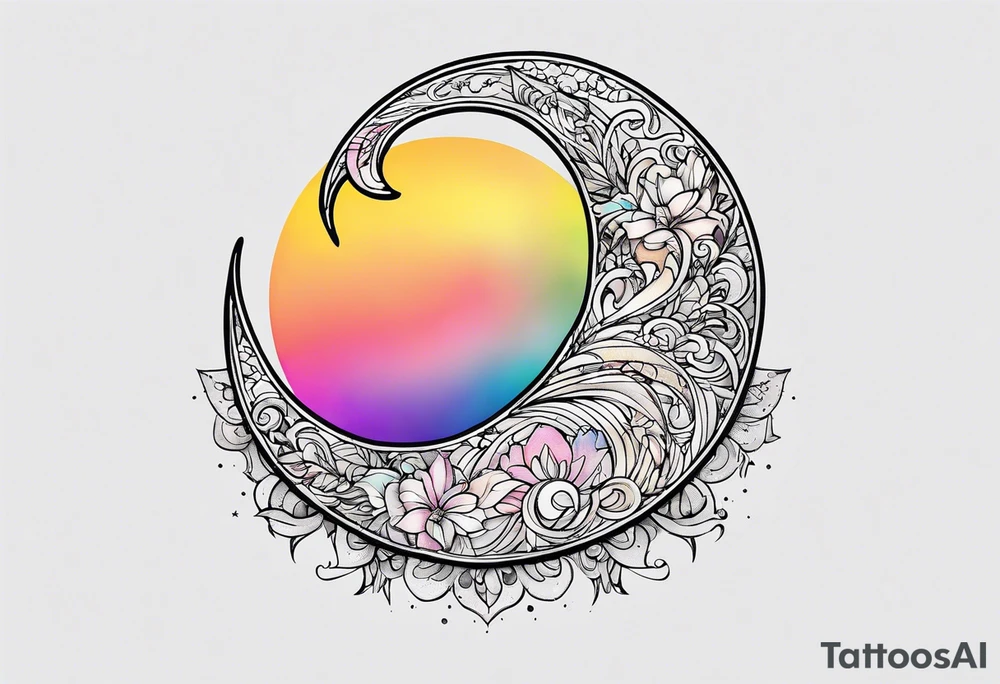 Small crescent moon with a rainbow tattoo idea