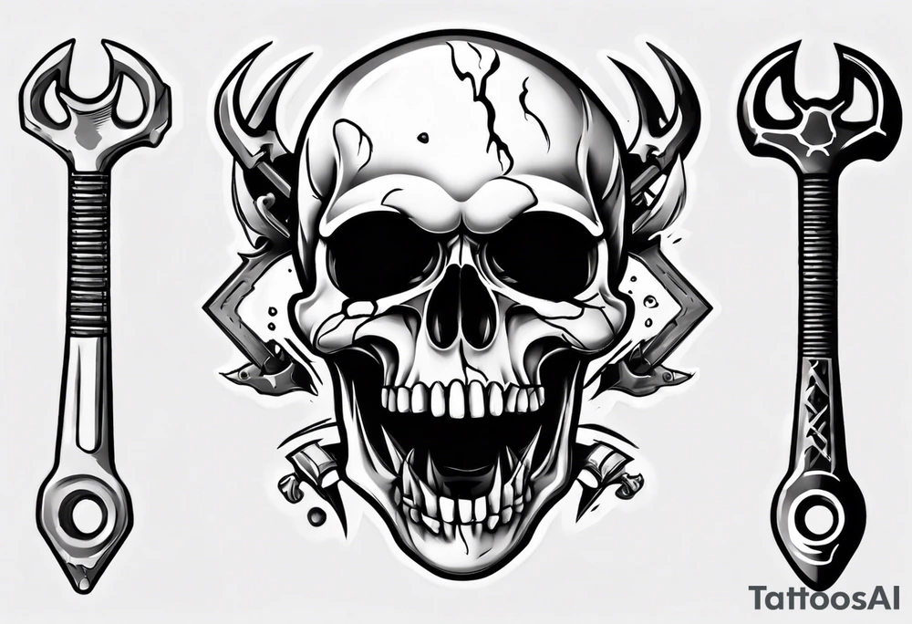 Skull eating wrench tattoo idea