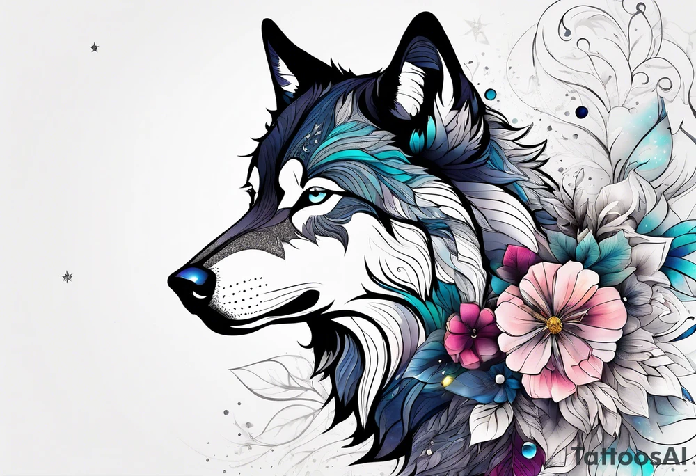 Constellation, animal wolf snow , géométric , flower tattoo idea