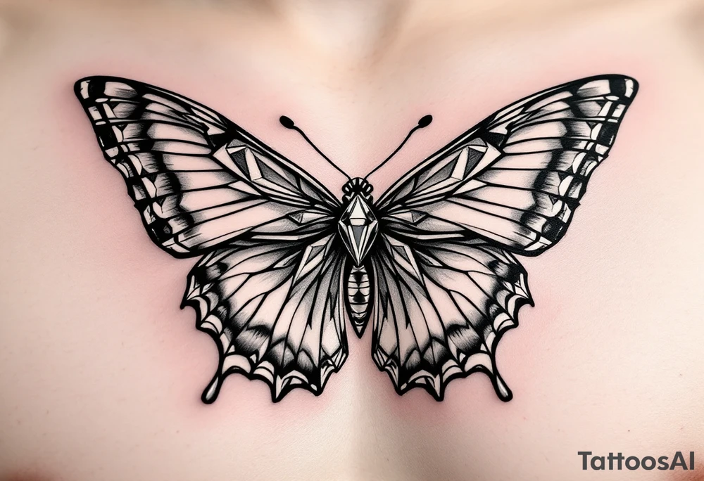Diamond bow tie butterfly tattoo idea