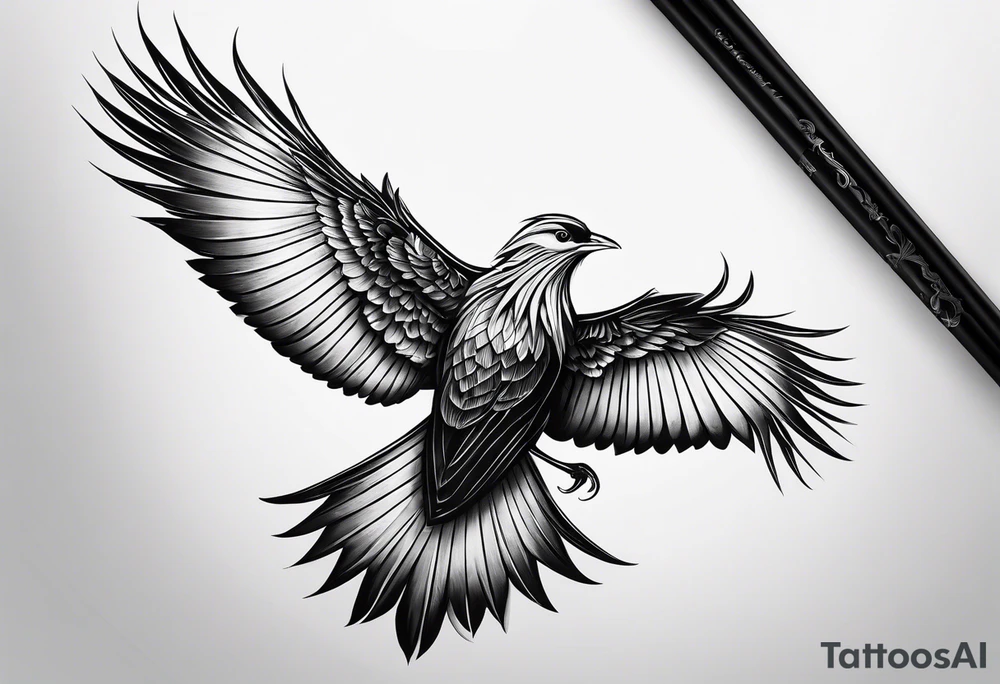 petit voilier, phoenix  minimaliste. trait de crayon. tattoo idea