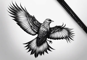 petit voilier, phoenix  minimaliste. trait de crayon. tattoo idea