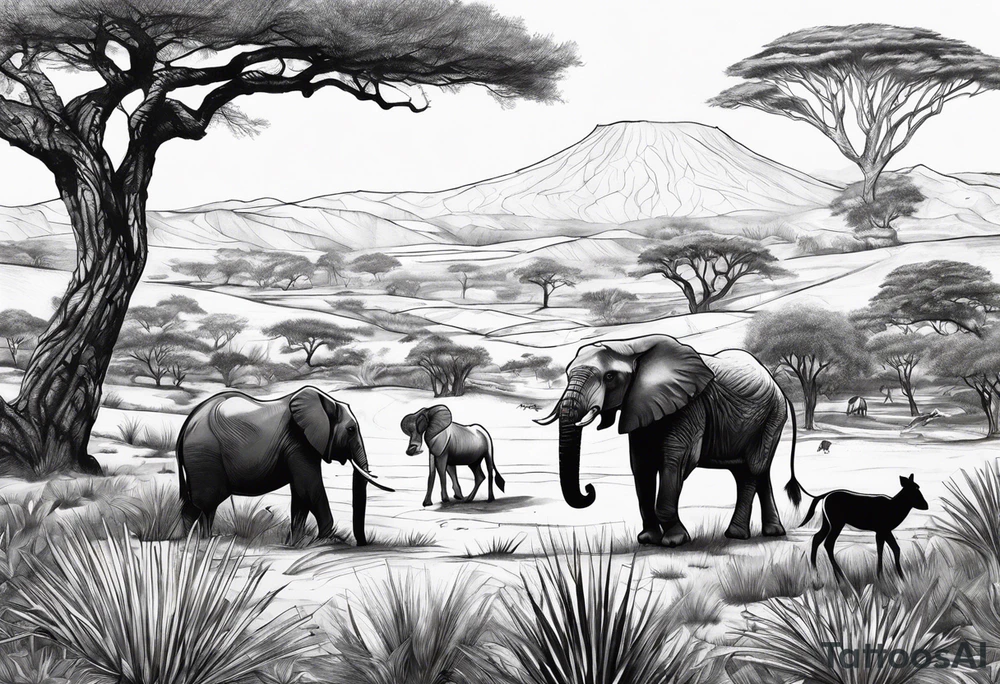 african, animals, landscape tattoo idea