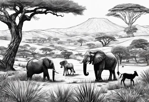 african, animals, landscape tattoo idea