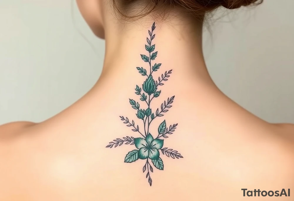 Evergreen down spine tattoo idea