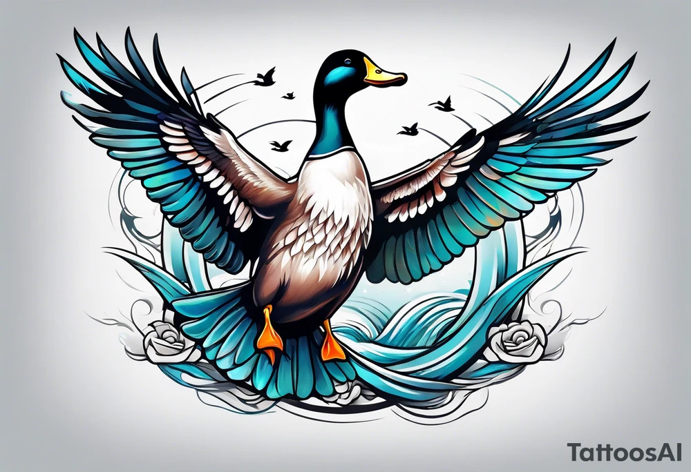 Flying ducks on leg tattoo idea