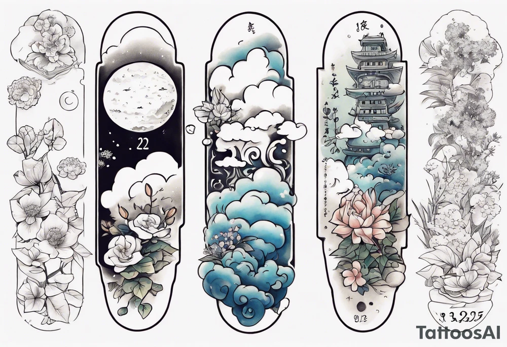 a forearm tattoo with a cloud with little plants and underneath it the date 12.08.05 tattoo idea