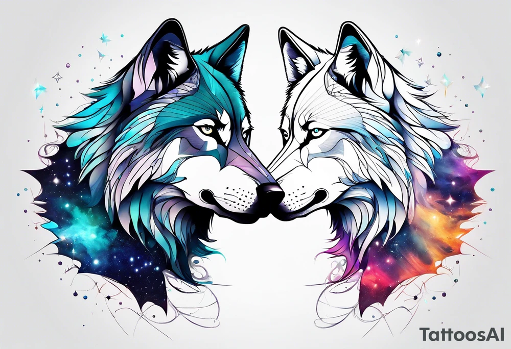Constellation, two animal wolf, géométric tattoo idea