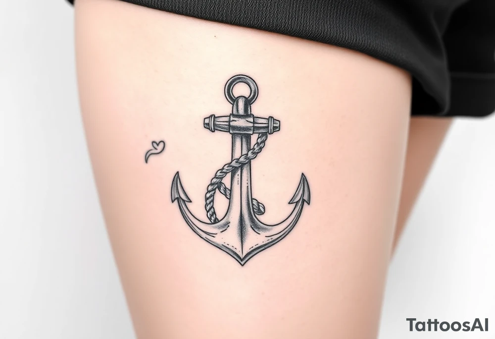 weathered anchor wrapped in nautical rope with sea waves tattoo idea