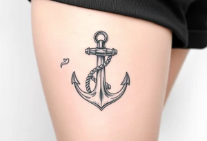 weathered anchor wrapped in nautical rope with sea waves tattoo idea