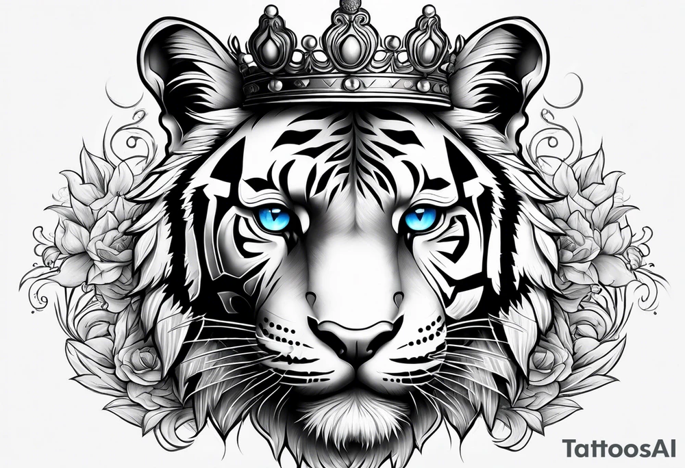 Tiger wearing crown with blue eyes. tattoo idea