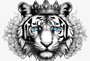 Tiger wearing crown with blue eyes. tattoo idea