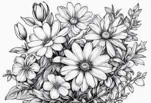 Honeysuckle,3 daisys,cosmos,and snowdrop tattoo idea