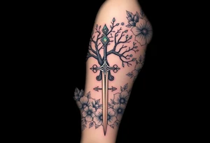 based on the Lord of the rings movies with the tree of Gondor, the Evenstar necklace, the sword Narsil, and flowers tattoo idea