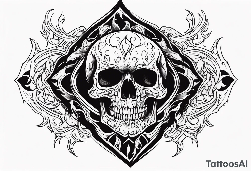 skull surrounded by flames tattoo idea