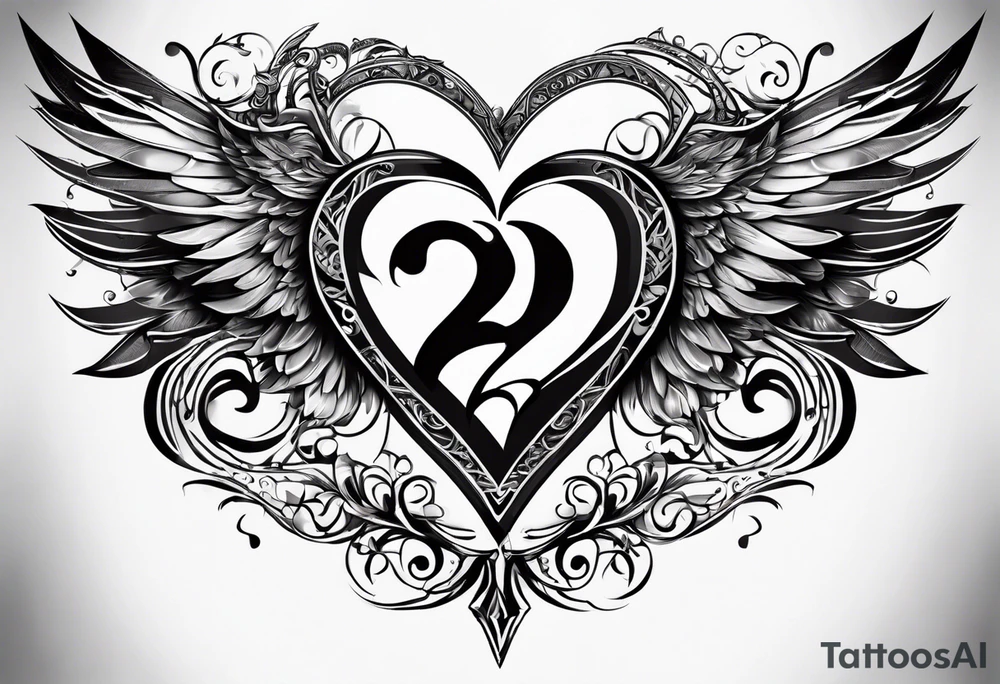 A heart in the form of the number 22 with wings tattoo idea