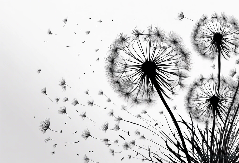 A fluffy dandelion being blown away tattoo idea