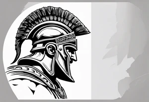 Side profile of spartan soilder looking right at distant Roman colosseum tattoo idea