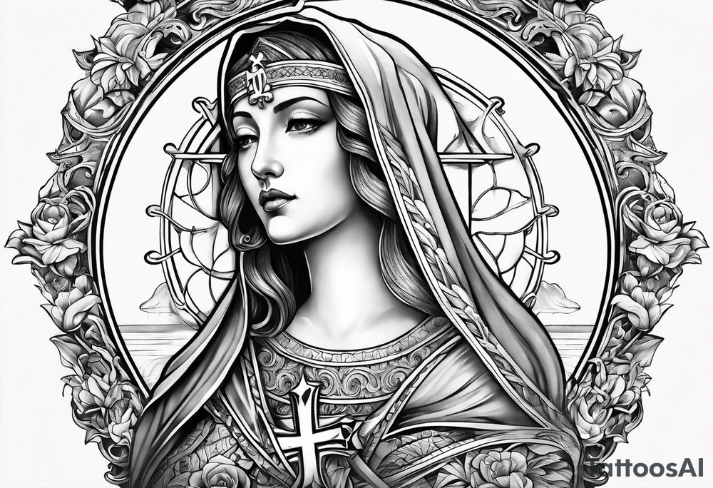 Pain, discipline and catholic religion tattoo idea