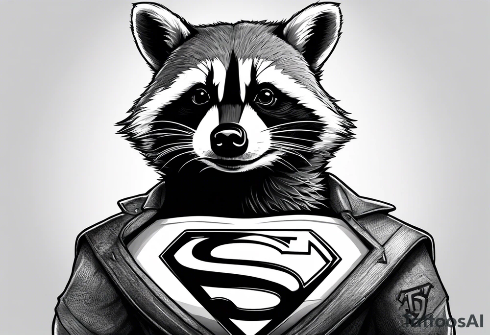 raccoon wearing a Superman t-shirt tattoo idea