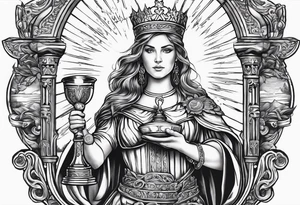 Saint Barbara holding a chalice with cannons and lightning tattoo idea