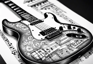 Electric guitar fading into sheet music tattoo idea