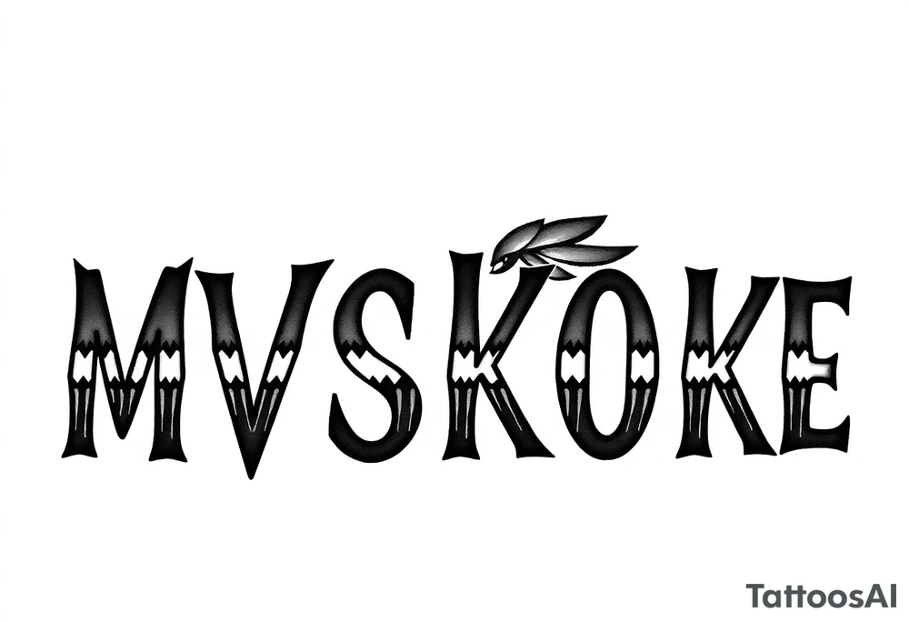 The word “MVSKOKE” shaded with Native American pattern tattoo idea