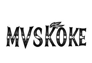 The word “MVSKOKE” shaded with Native American pattern tattoo idea