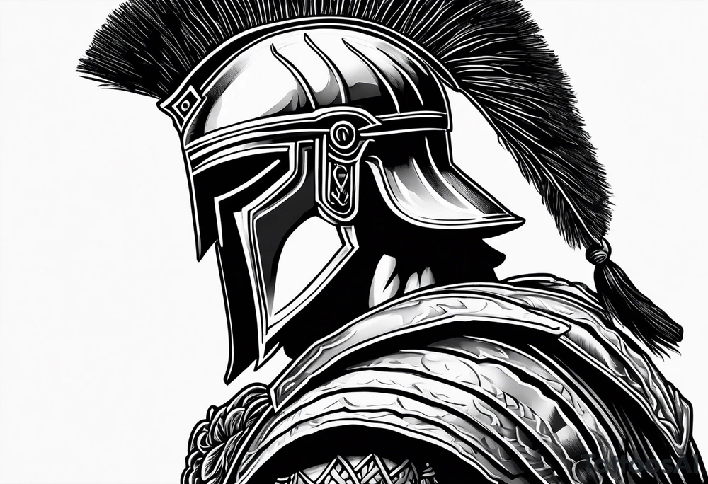 Side profile of spartan soilder looking right at Roman colosseum tattoo idea
