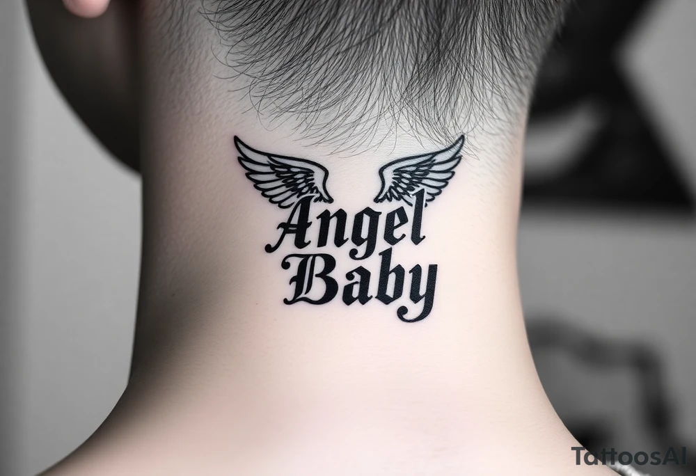 angel baby font with background tattoo idea