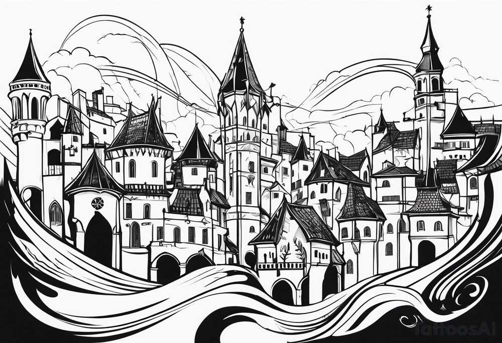 medieval city swirl
 vector tattoo idea