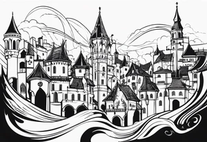 medieval city swirl
 vector tattoo idea