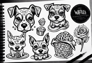 Una huellita de perro que diga "Waffles" tattoo idea