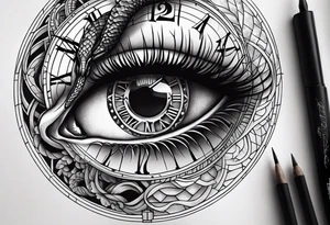 human eye with snake and clock tattoo idea