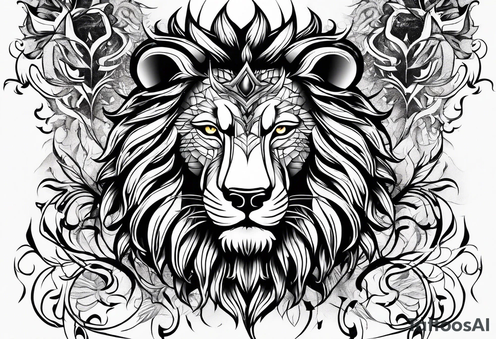 Face of a 1 Eagle, 1 wolf, and 1 Lion tattoo idea