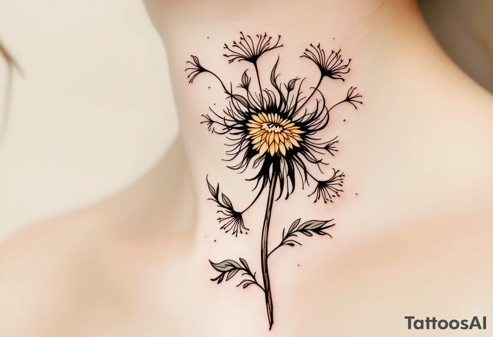 Sketch-style dandelion with muted olive and taupe accents, giving a vintage naturalist feel. tattoo idea