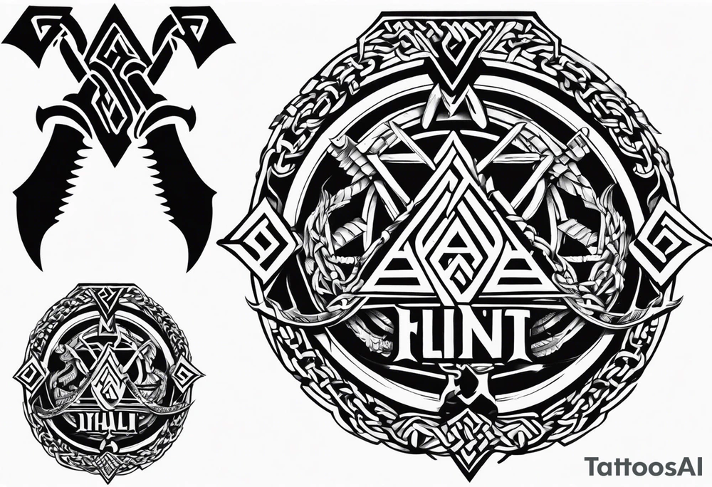 Valhalla sword shield dragon axe Valknut barbed wire chains tribal tattoo idea Valhalla sword shield dragon axe Valknut barbed wire chains tribal tattoo idea