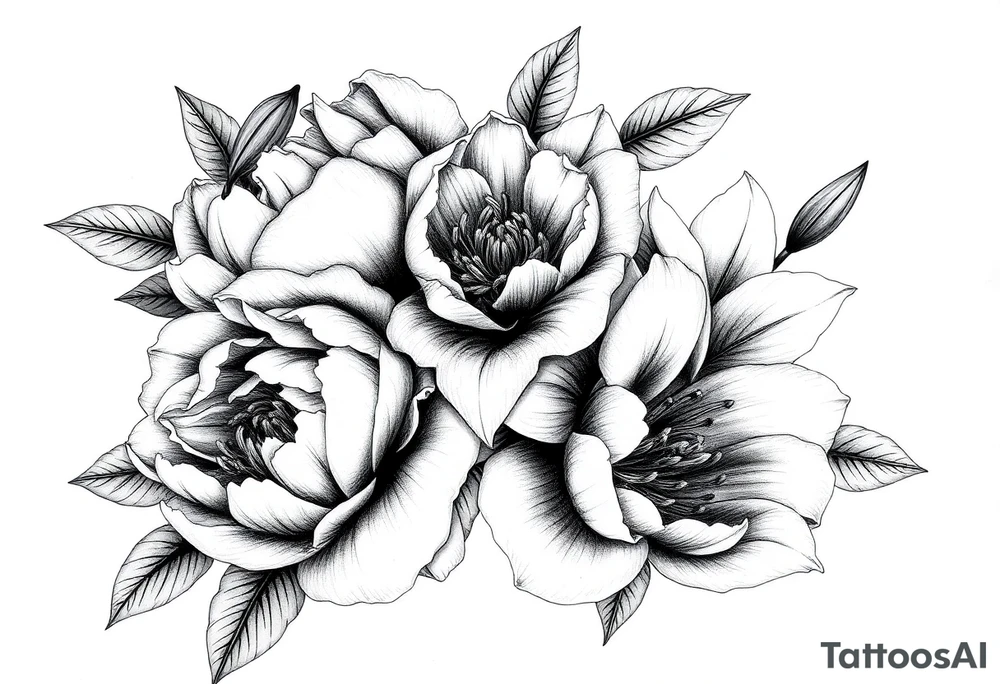 peonies and lilies with medusa tattoo idea