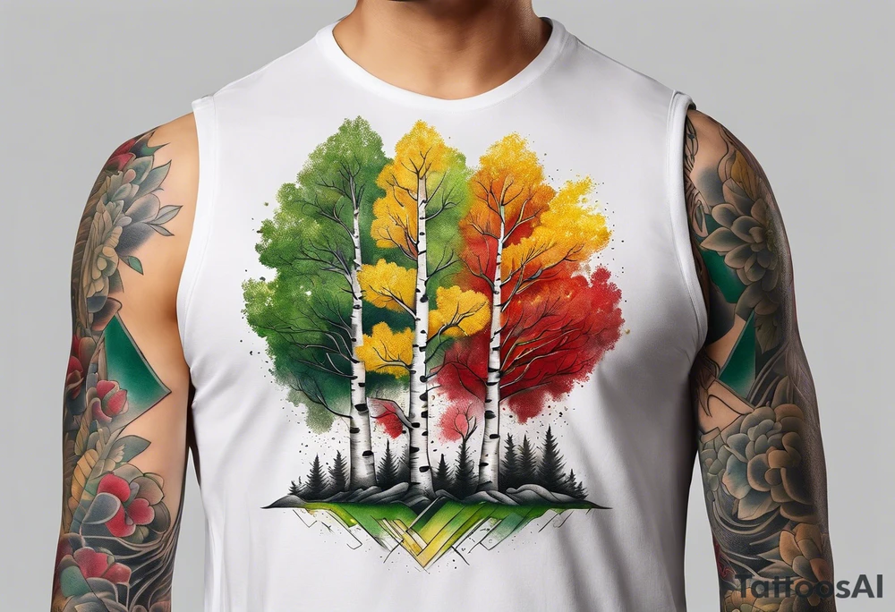 birch tree
with yellow, green and red colours tattoo idea
