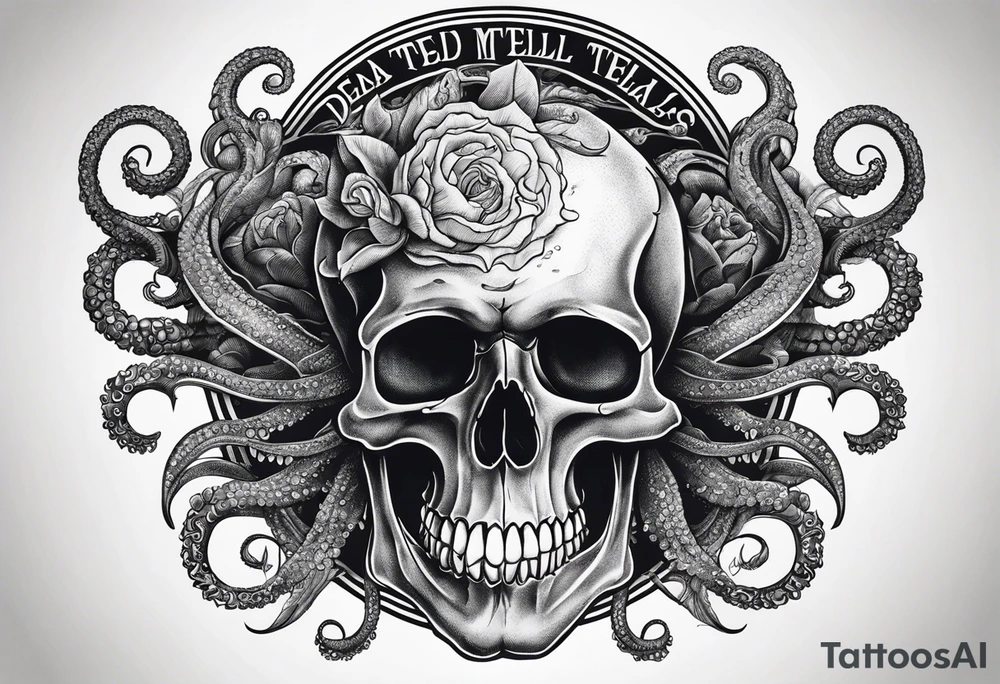 Skull with tentacles and text that says dead men tell no tales tattoo idea