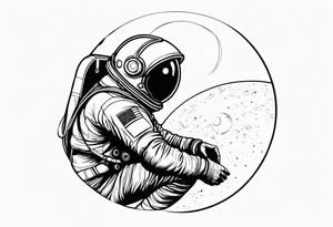 an astronaut hunched over in space from the back holding a planet tattoo idea