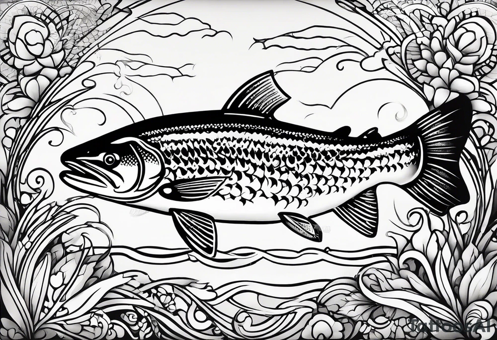 "A small tattoo featuring a lovestruck trout as the main theme, drawn without lines, using only color combinations." tattoo idea
