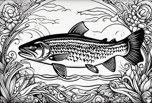 "A small tattoo featuring a lovestruck trout as the main theme, drawn without lines, using only color combinations." tattoo idea
