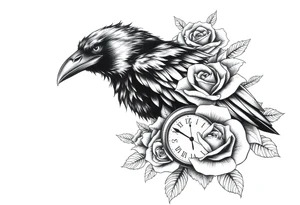 raven,roses,clock. tattoo idea