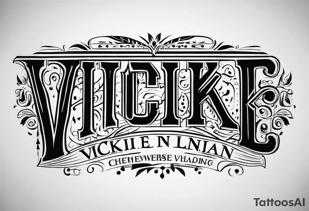 Dark bold lettering using the name Vickie in the Cherokee Indian syllabus tattoo idea