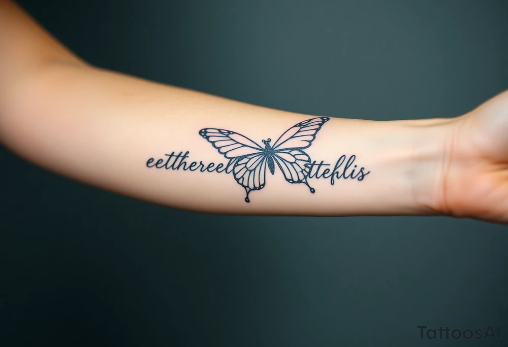 ethereal butterfly with flowing silk ribbons in moonlight tattoo idea
