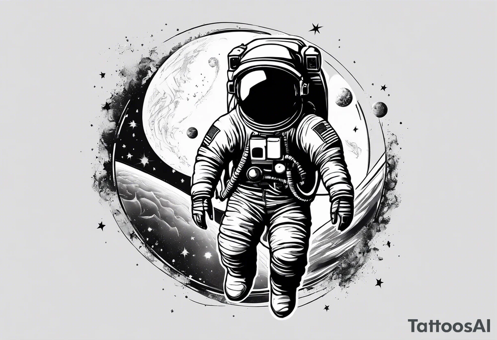 Cosmic tattoo with a planet and a astronaut tattoo idea