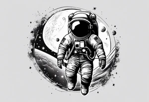 Cosmic tattoo with a planet and a astronaut tattoo idea