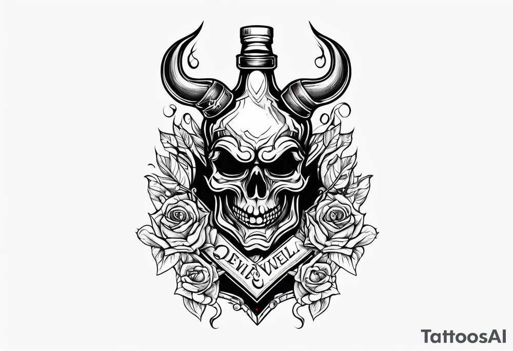 Devil holding whiskey bottle tattoo idea