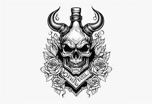 Devil holding whiskey bottle tattoo idea